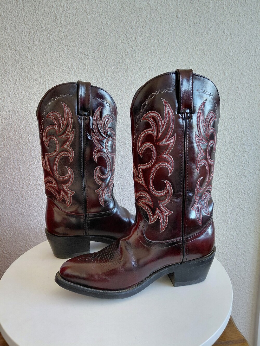 Cowtown Burgundy Leather Western  Rodeo Farm Boots - Picture 7 of 15